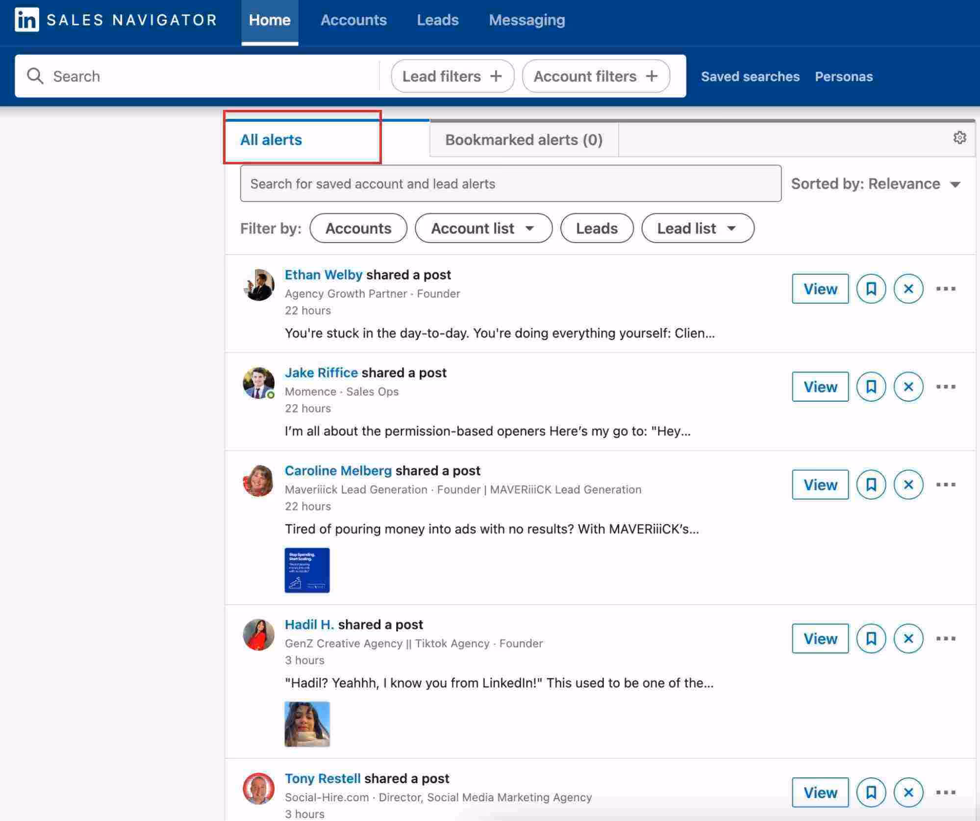 alerts in sales navigator