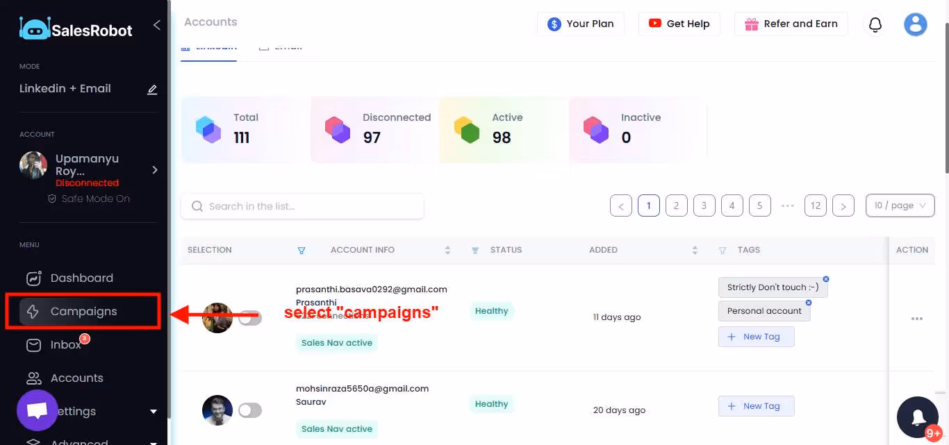 Select “Campaigns”