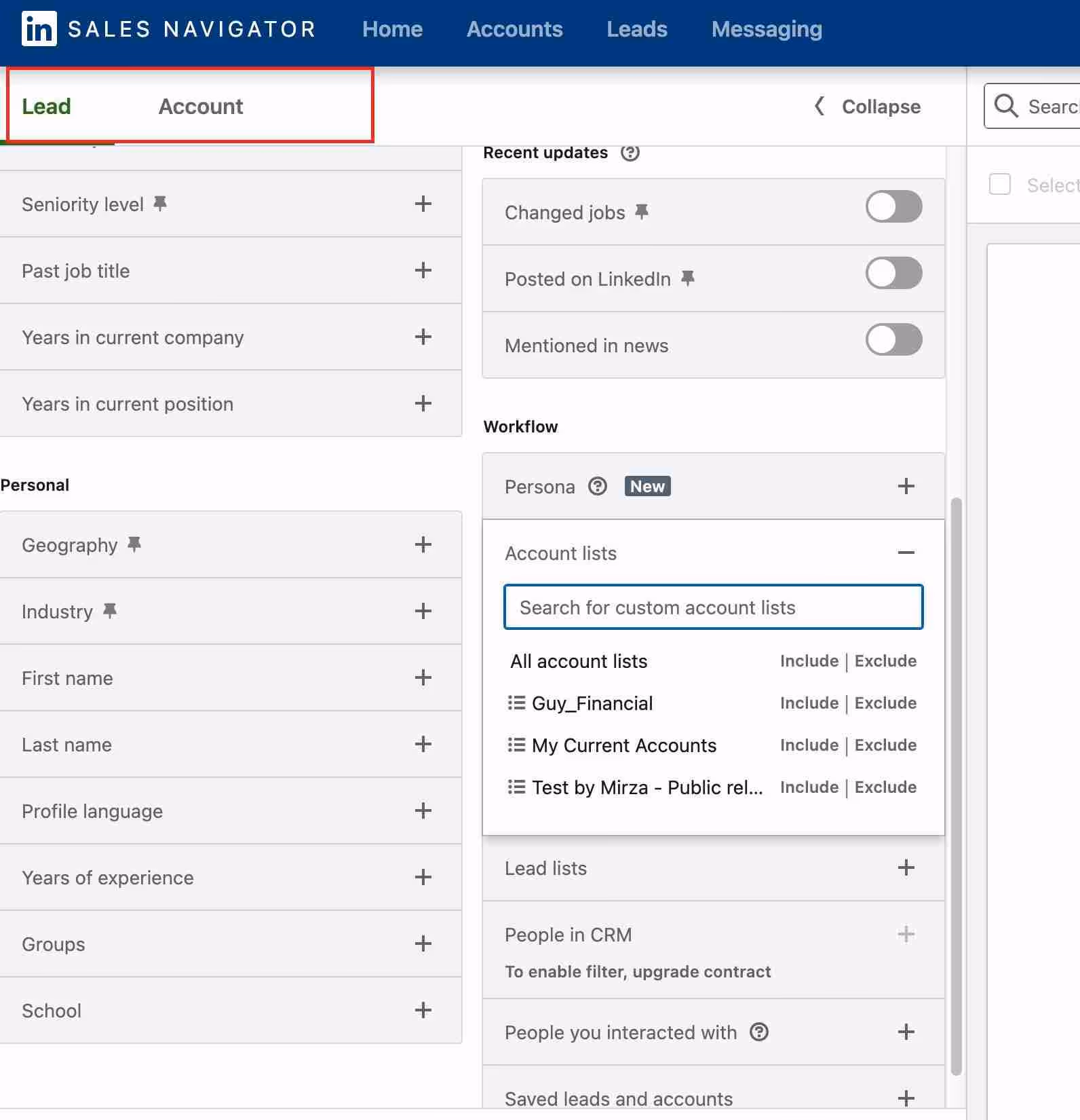 account searches in sales navigator