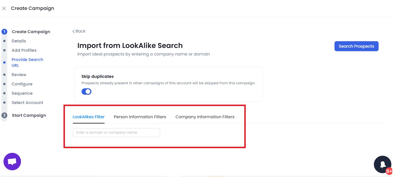 Image of entering domain name on SalesRobot.