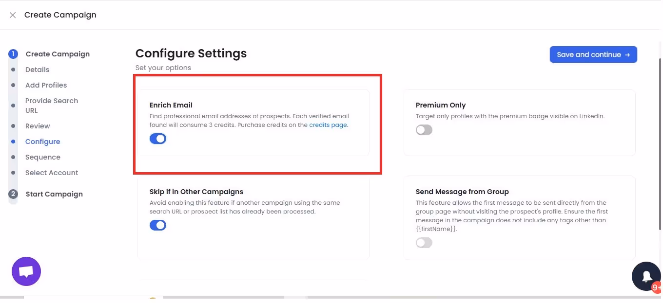 select your configuration settings