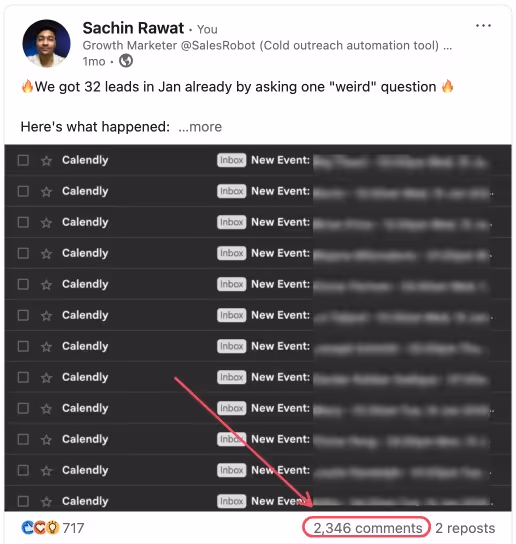 LinkedIn post about lead generation.