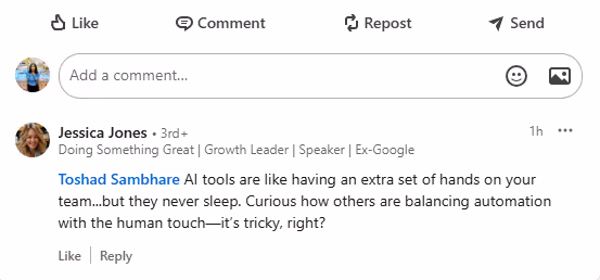 LinkedIn post by Jessica Jones discussing AI tools