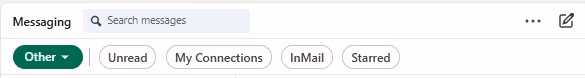 LinkedIn messaging inbox with Other tab highlighted.