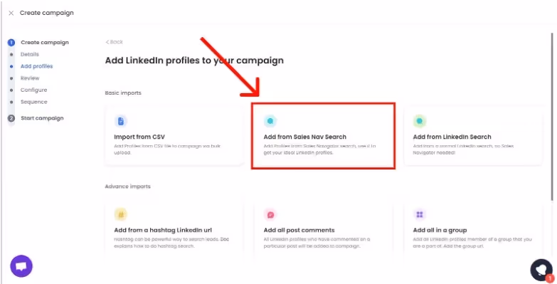 Add profiles from Sales Nav Search.