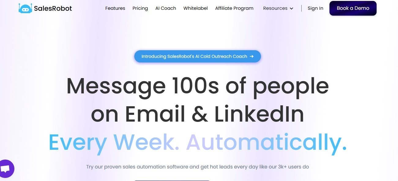 A SalesRobot webpage advertising AI cold outreach.