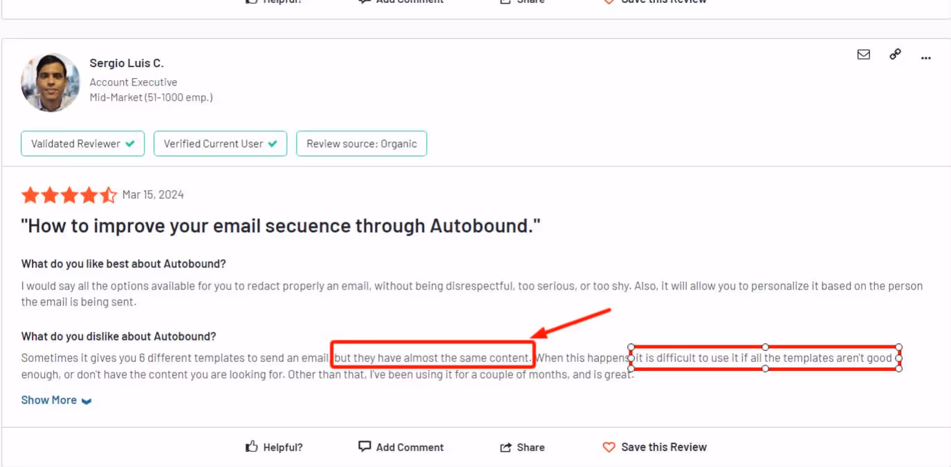 Autobound Review highlighting generic messages