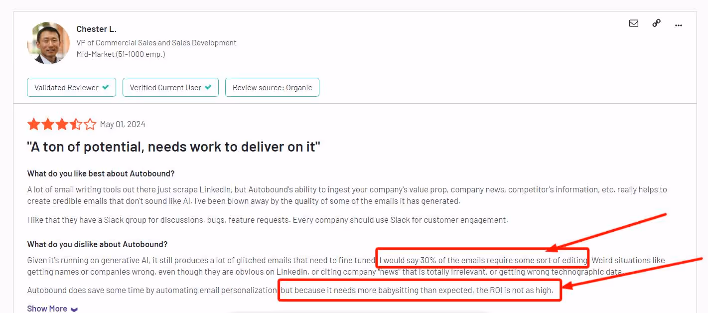 Autobound Review highlighting limited automation