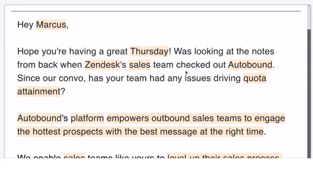 Autobound Personalized Message example screenshot