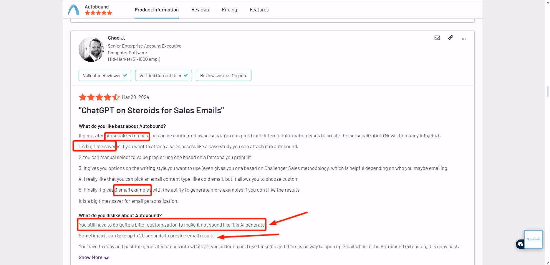 Autobound Review highlighting inaccurate metrics