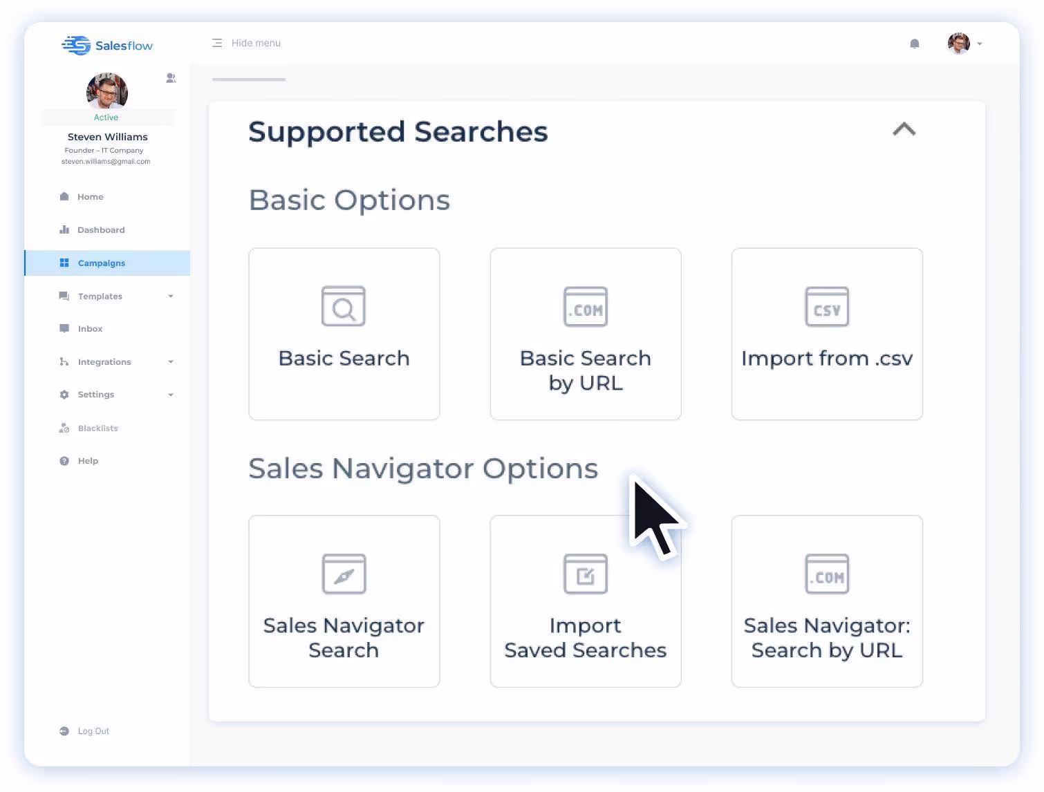 Basic search options in Salesflow