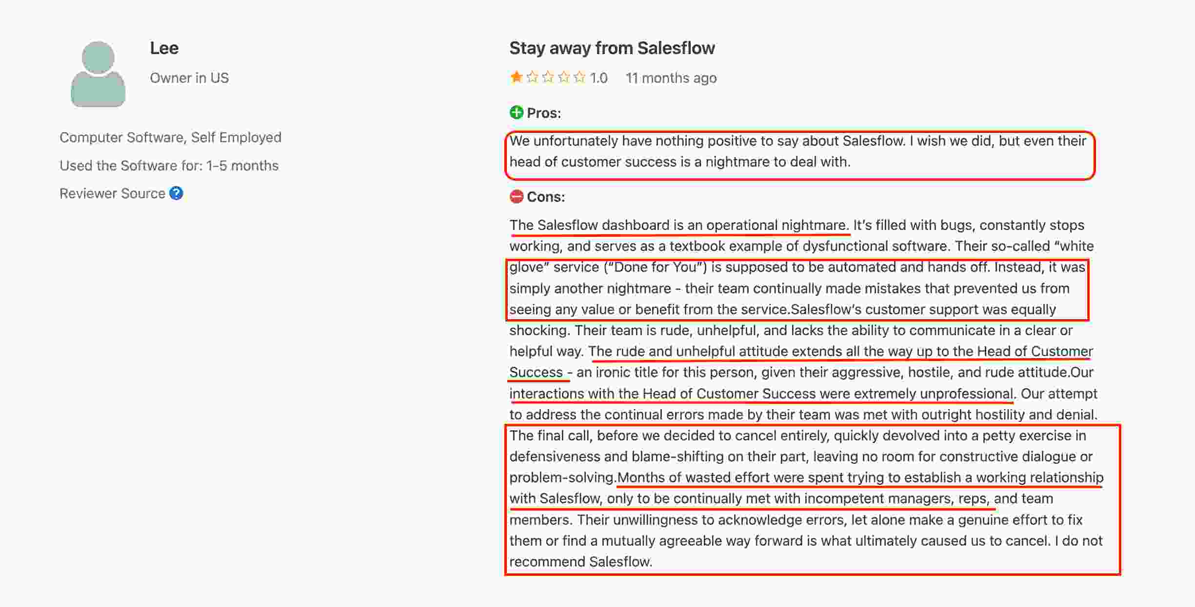 Salesflow negative review