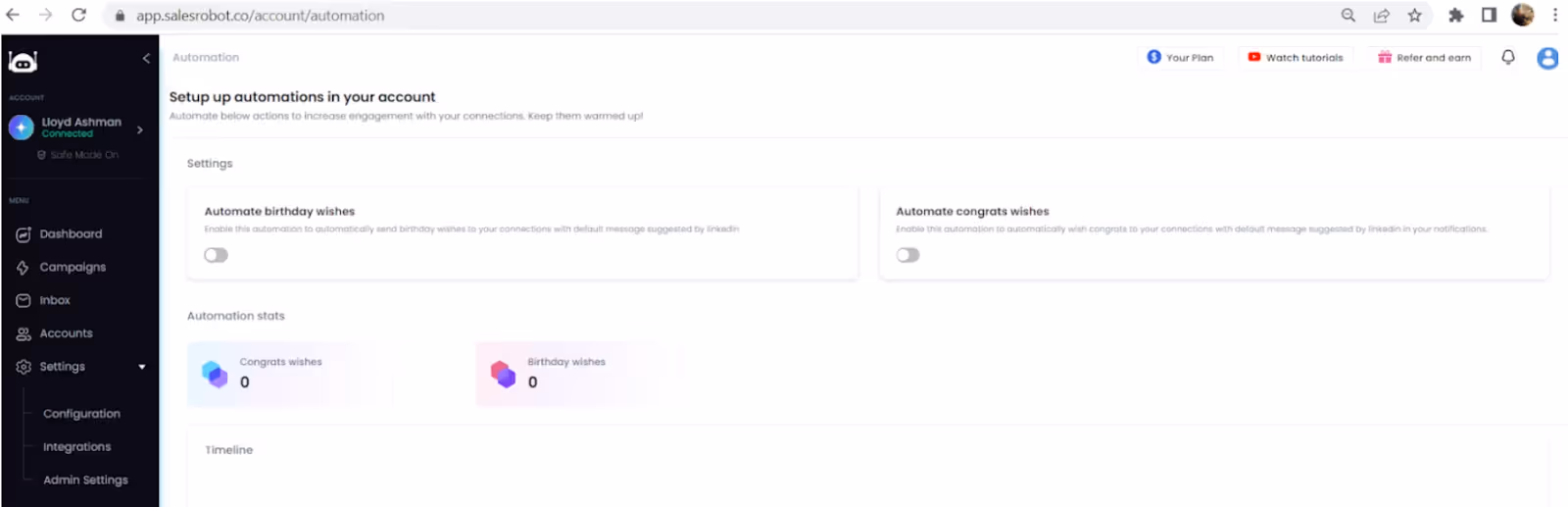send automated wishes in SalesRobot
