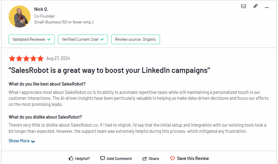 SalesRobot review highlighting how good it is