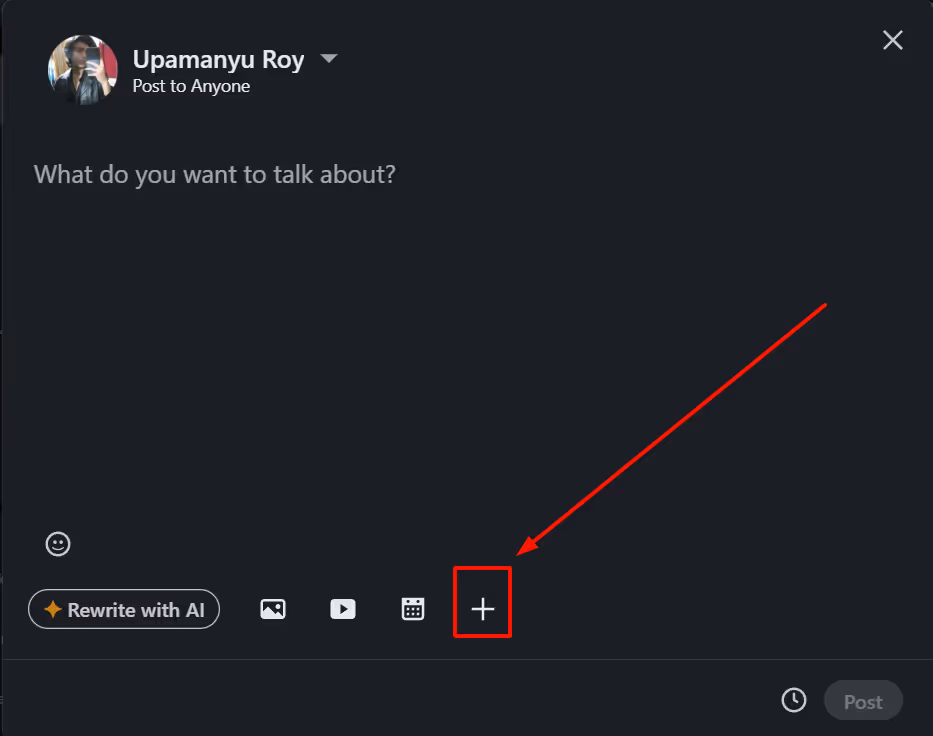 LinkedIn post plus icon