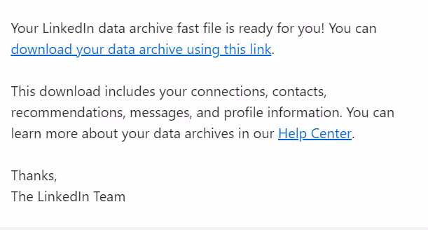 Download link in the LinkedIn email