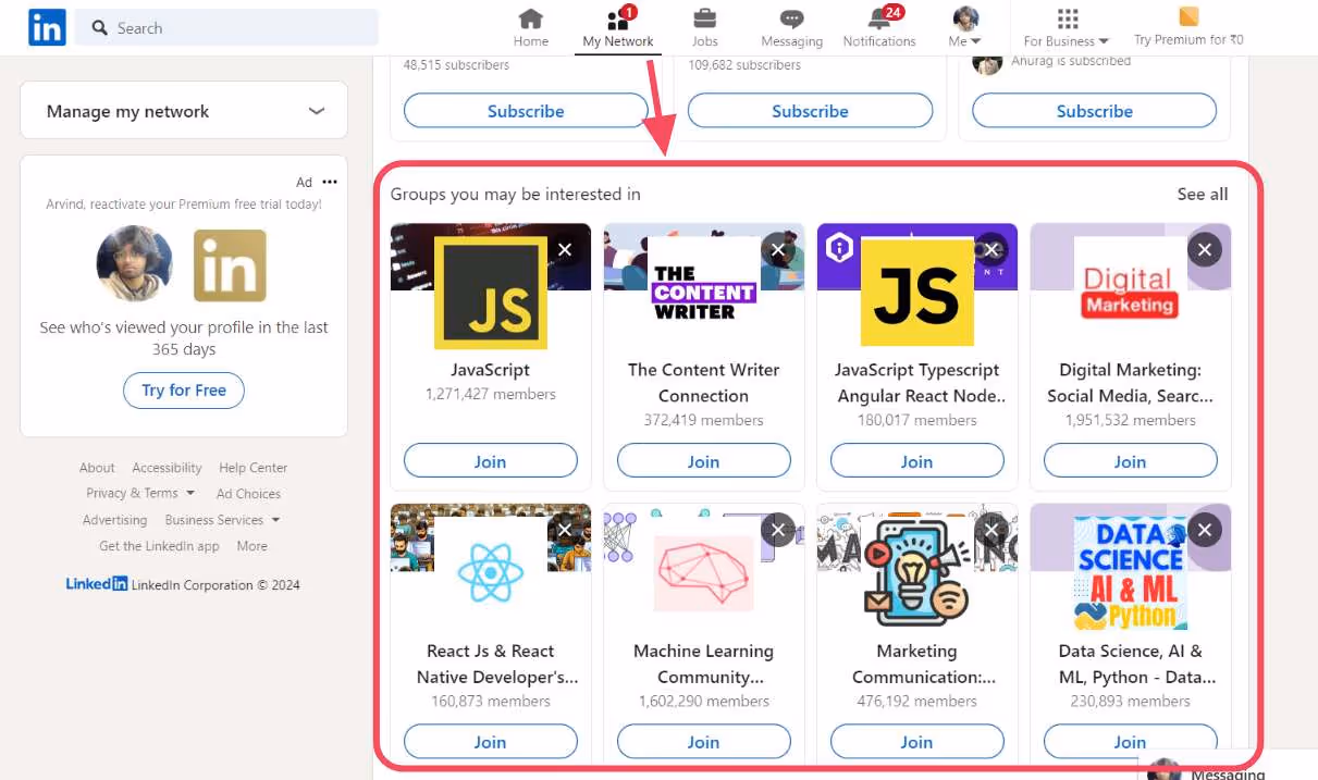 LinkedIn Groups in My Network