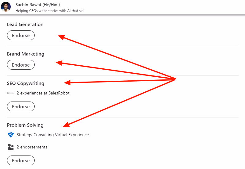LinkedIn skills endorsed