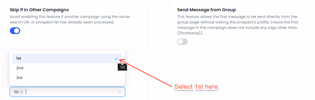 connection levels option, select 1st