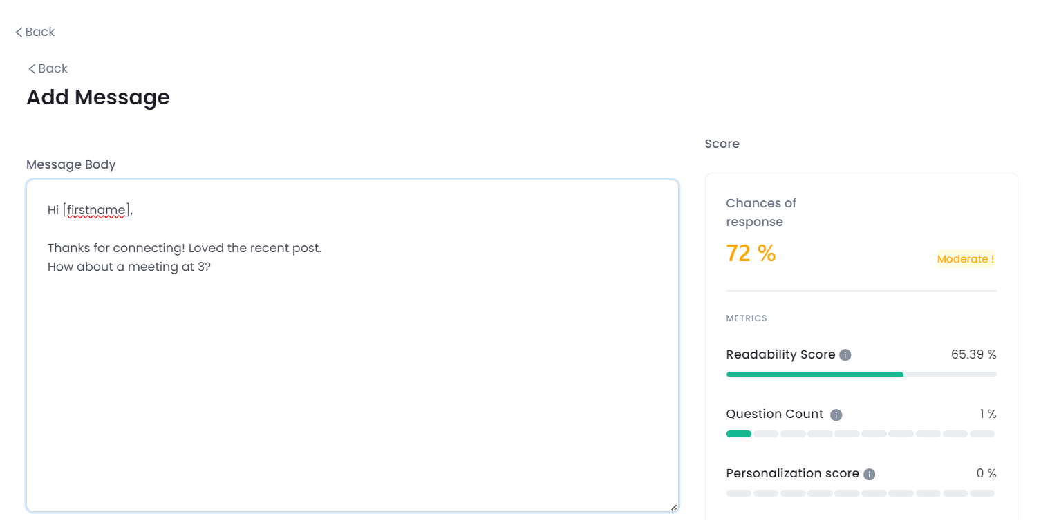 Readability score feature of Salesrobot