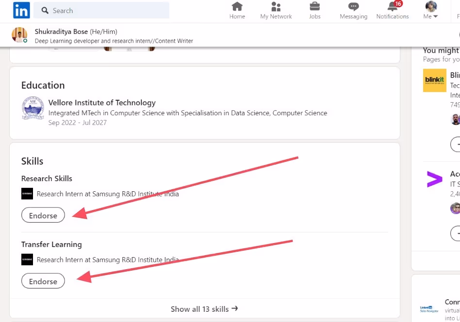 LinkedIn endorse button