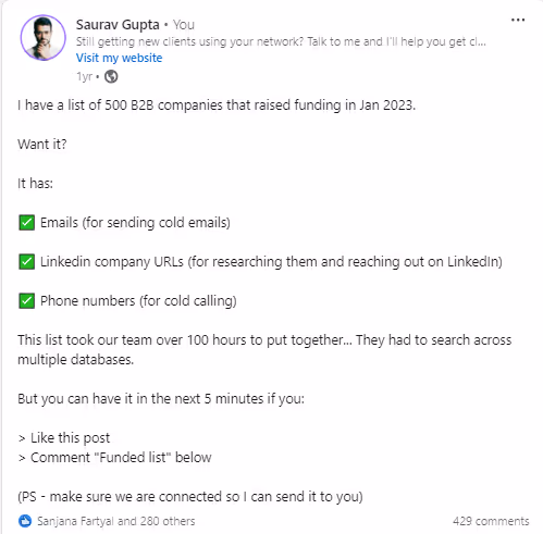 LinkedIn Giveaway example