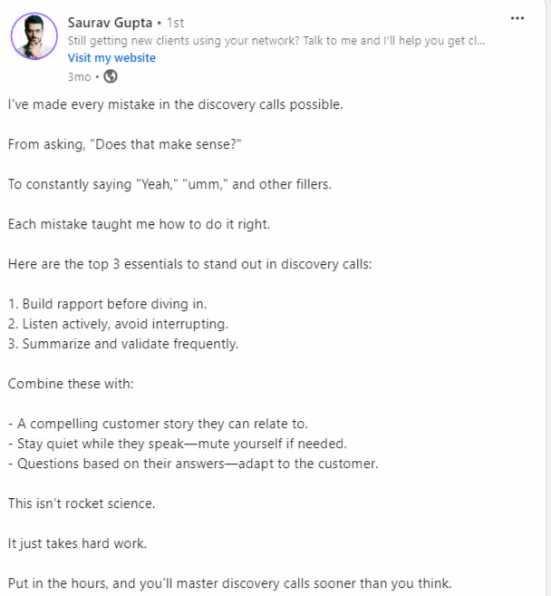 LinkedIn post idea example of Mistakes to Avoid