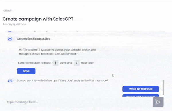 SalesGPT campaign creation interface.