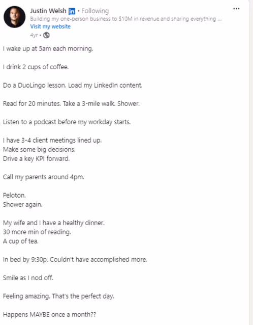 LinkedIn post idea example of Routine Building