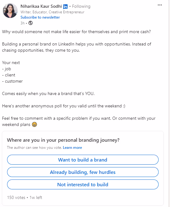 LinkedIn post idea example of Poll with Insights
