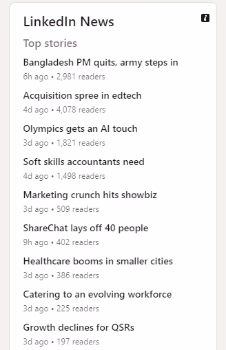 linkedin news section from linkedin feed