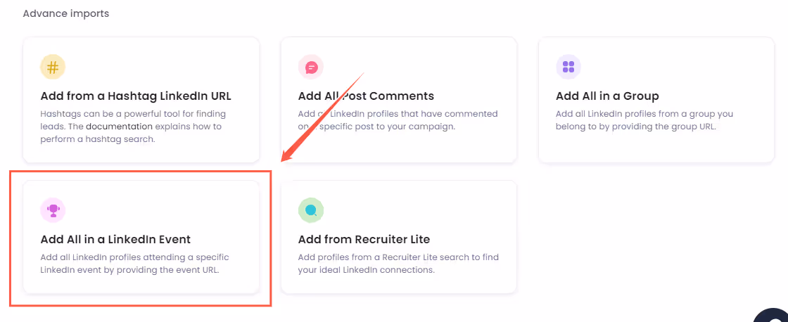 Add all in a LinkedIn event option to import leads from LinkedIn to SalesRobot