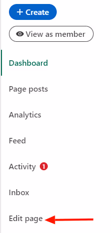 Edit page option on a company page LinkedIn