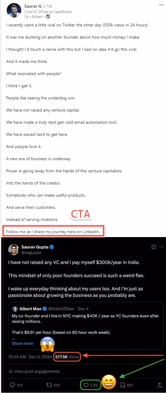 LinkedIn post with a clear call to action