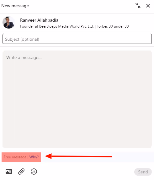 InMail message box with the 'free message' line