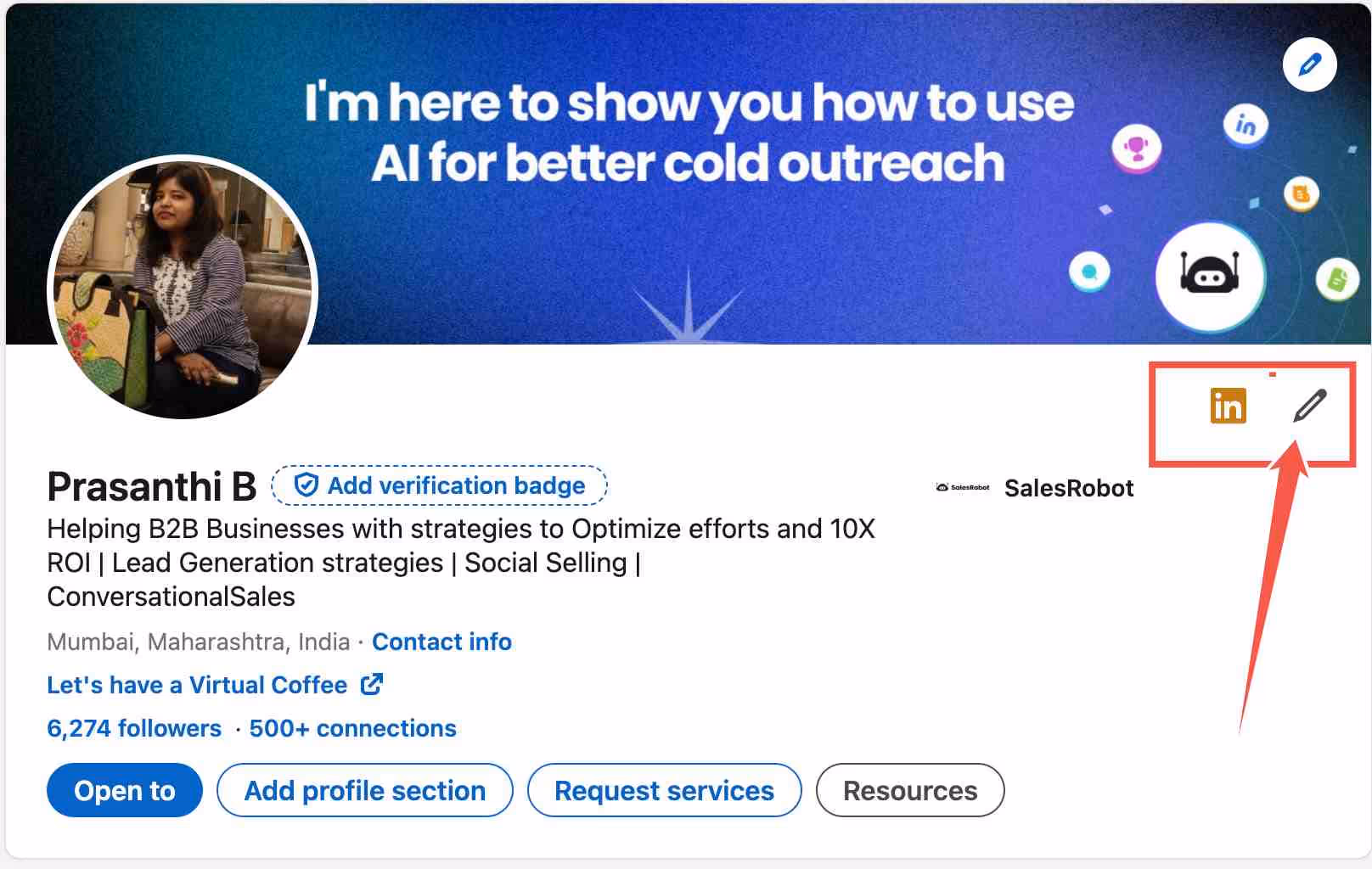Edit profile option on LinkedIn profile