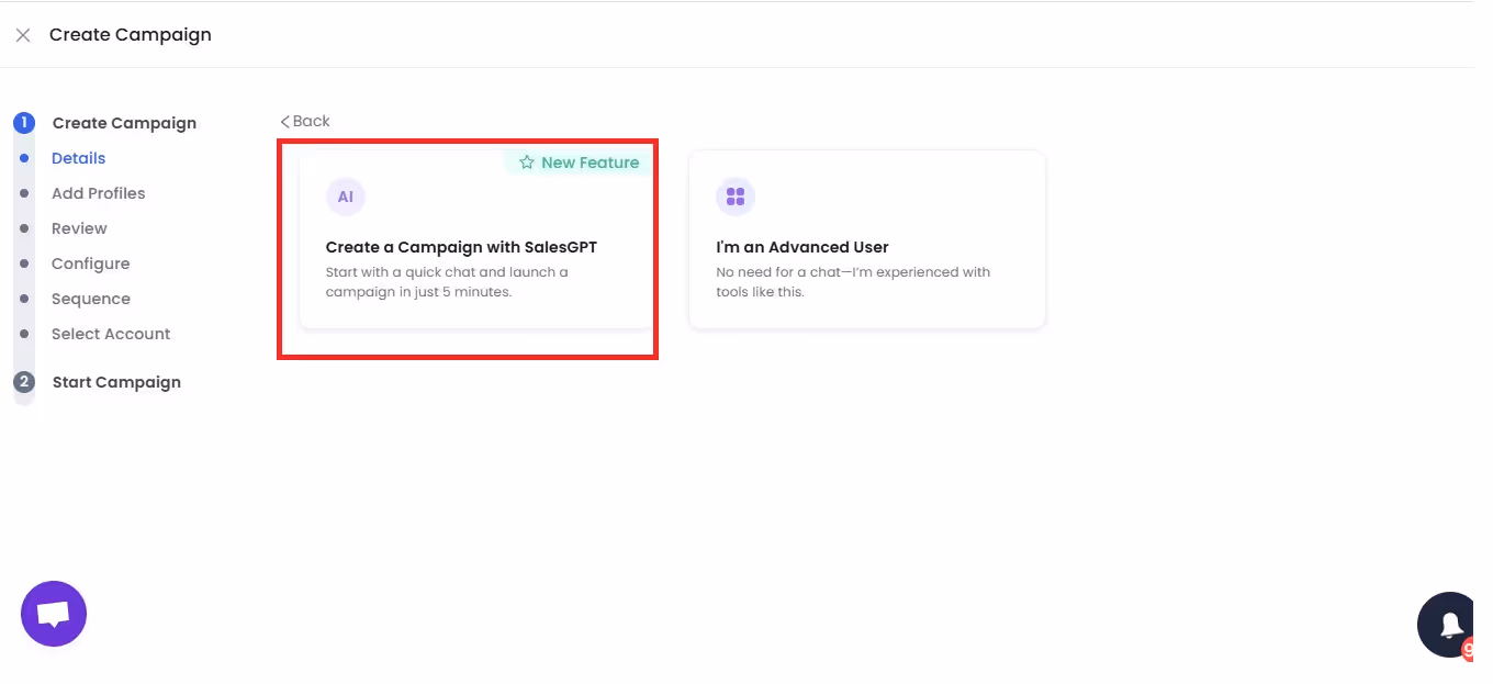 Image of Creating campaign with SalesGPT.