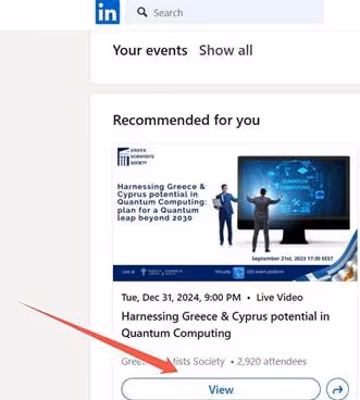 Click on ‘Register’ LinkedIn event listing for "Harnessing Greece & Cyprus Potential in Quantum Computing