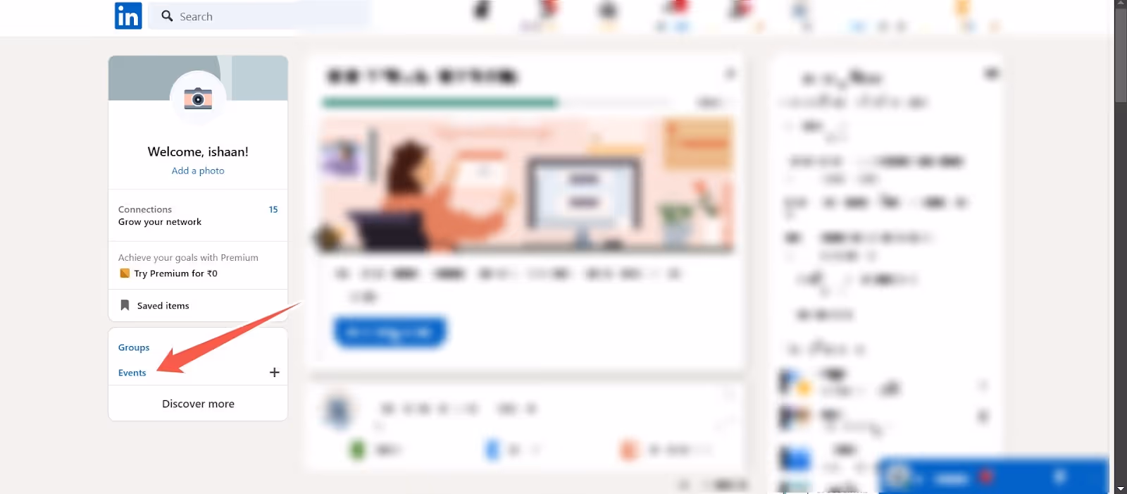 A screenshot of a LinkedIn profile page with the "Events" section highlighted