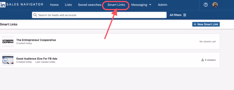 Smart links option in Sales Navigator