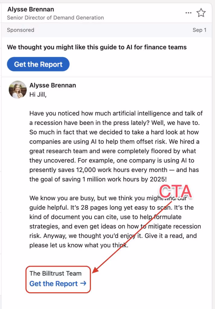 LinkedIn sponsored message