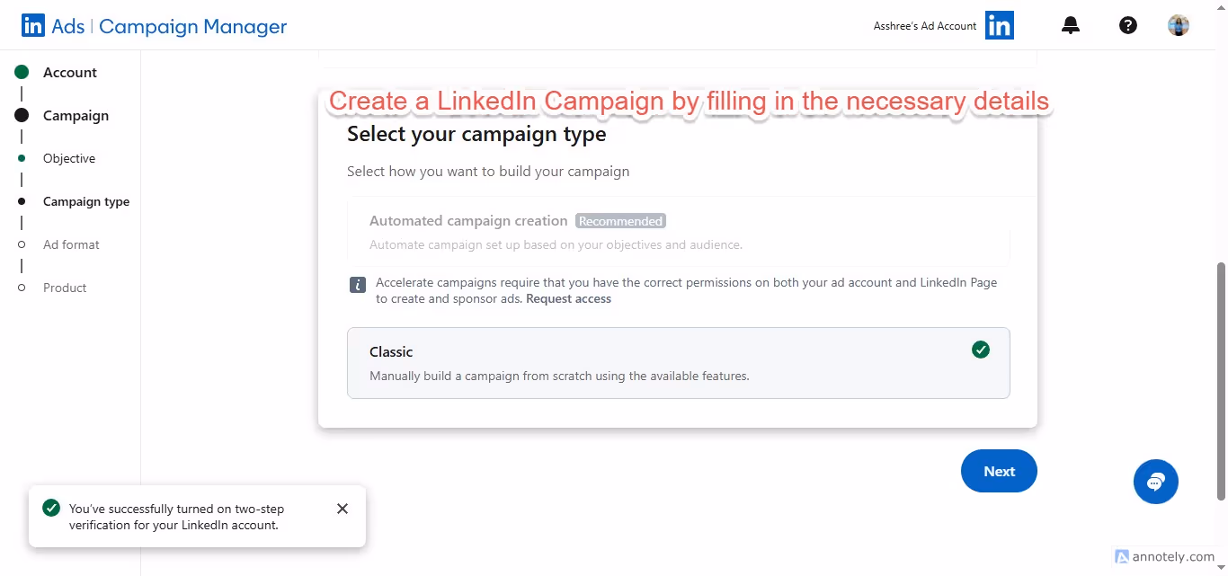 necessary details of linkedin campaigns