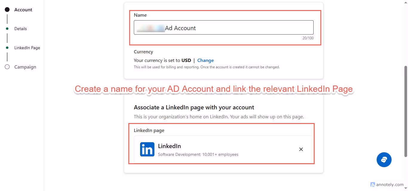 LinkedIn campaign manager homepage