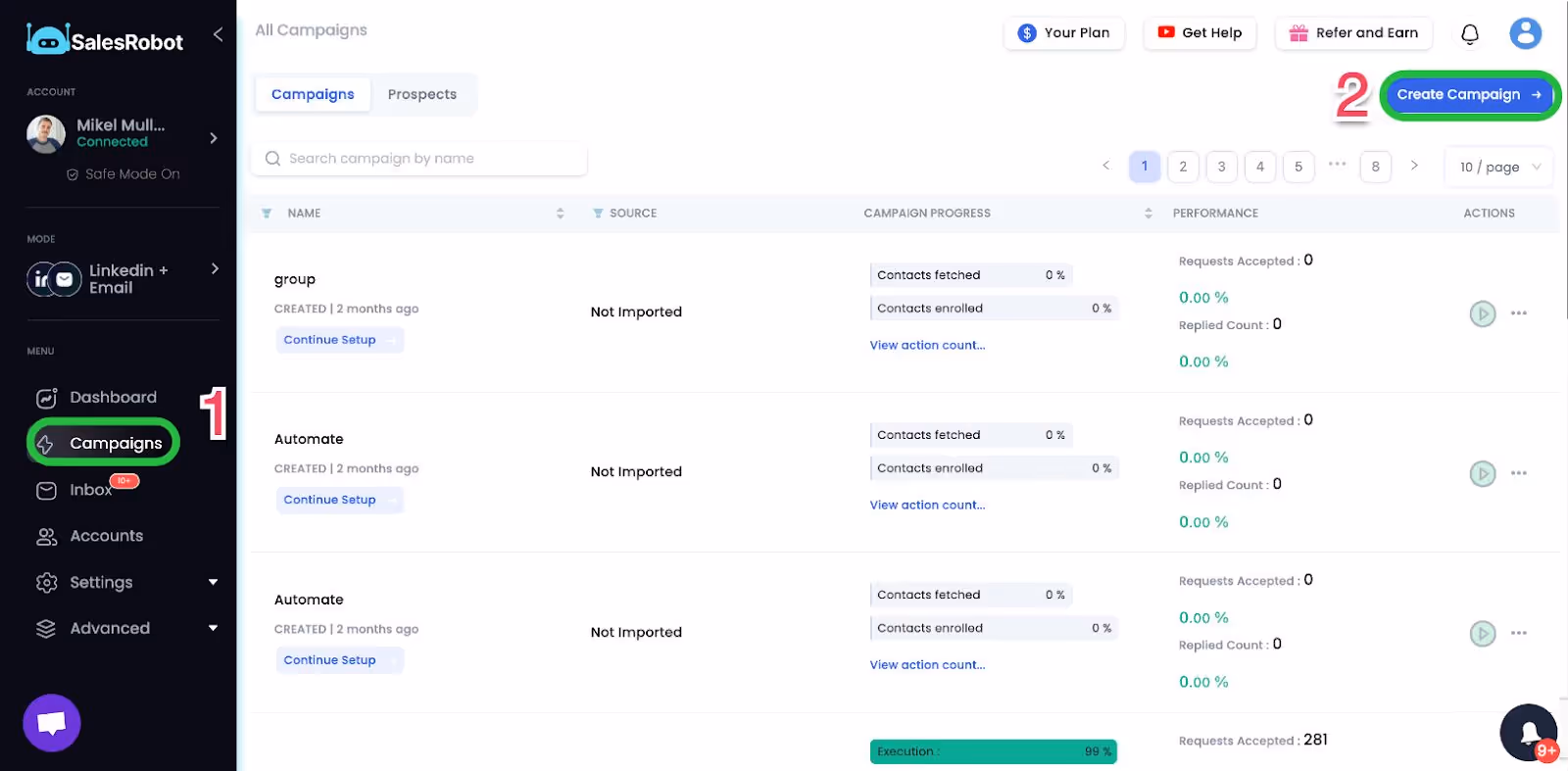 A screenshot of a screen showing how to create linkedin outreach campaign