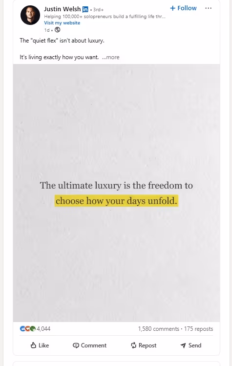 A LinkedIn post highlighting the freedom to choose how your days unfold.