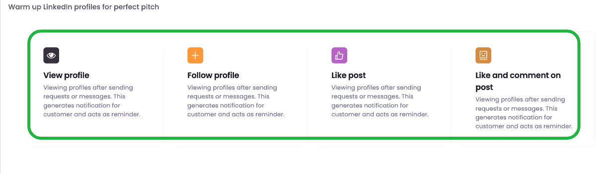 SalesRobot's LinkedIn profile warming actions.