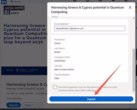 Form to register for Harnessing Greece & Cyprus potential in Quantum Computing event