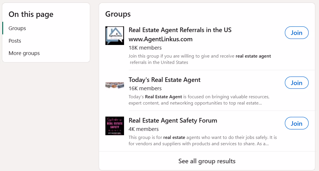 LinkedIn groups related to real estate.
