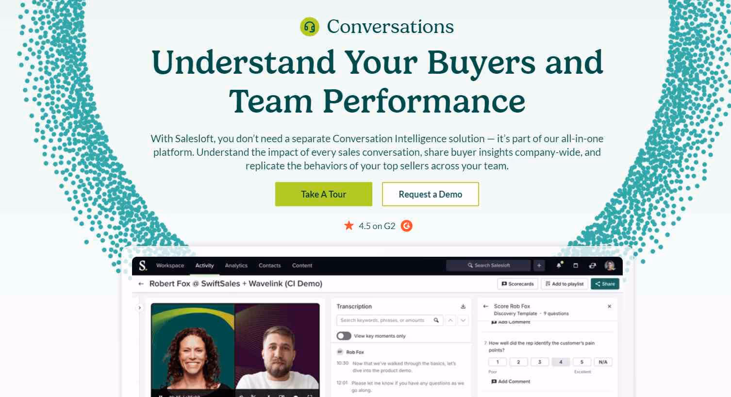 Salesloft conversational intelligence feature homepage 