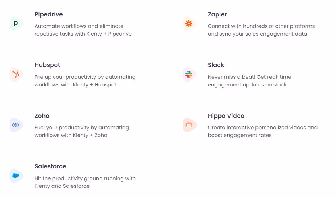 Klenty integrations list 